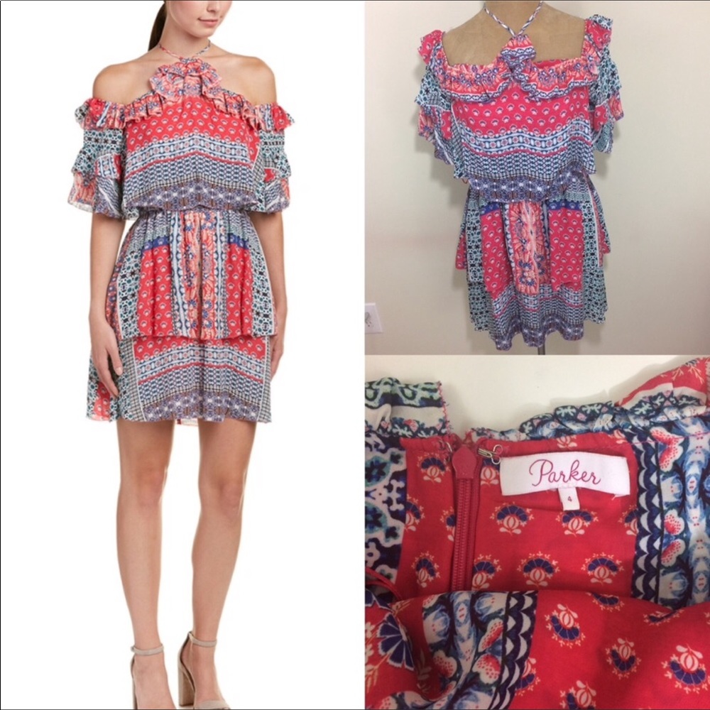 Parker Lorenza Silk Sun Dress Red Blue Size Small NWOT
